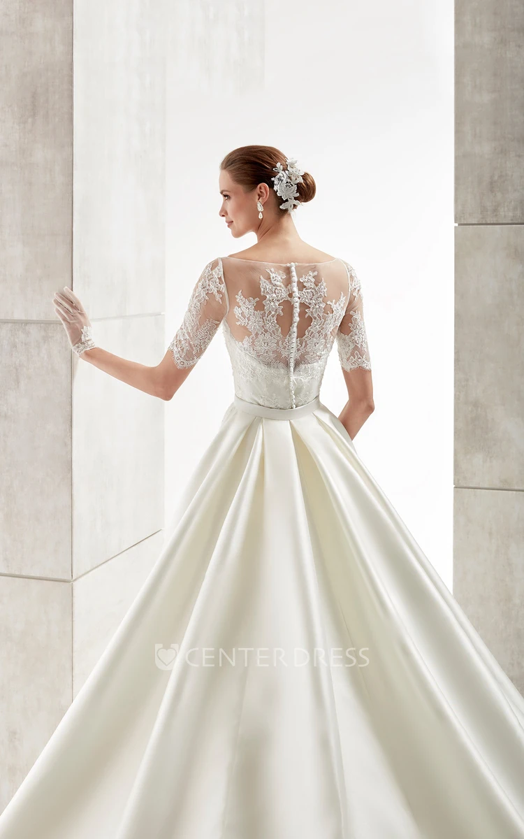 Sweetheart A-line Wedding Dress with Detachable Train and Lace Coat