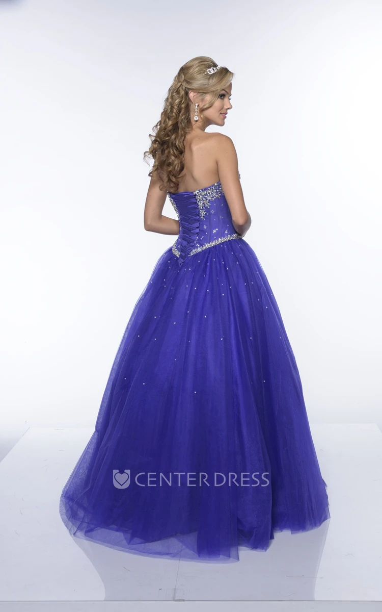 Ball Gown Floor-Length Cap Tulle Crystal Detailing Ruffles Lace-Up Corset Back Dress