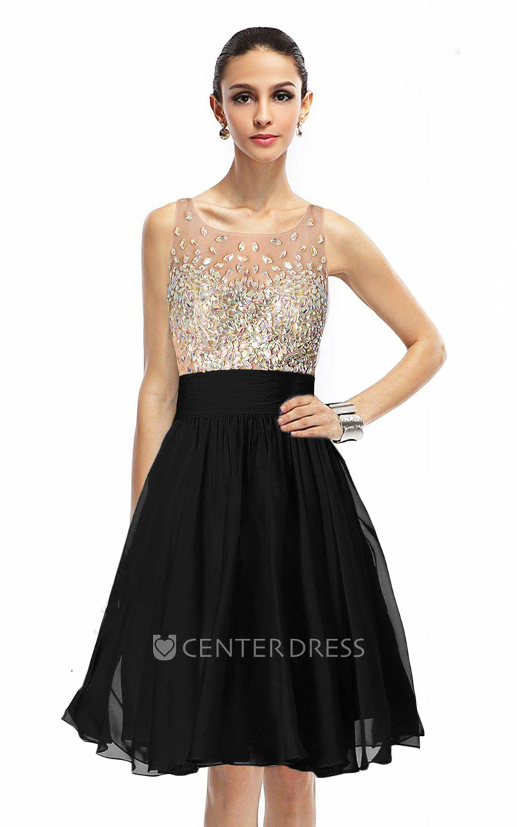 Sleeveless A-line Gown With Rhinestones Bodice