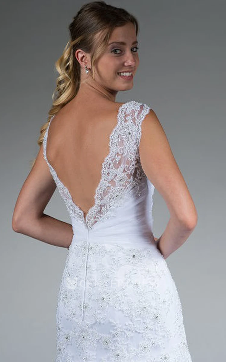 Scalloped V Neck V Back Mermaid Bridal Gown With Lace And Crystal