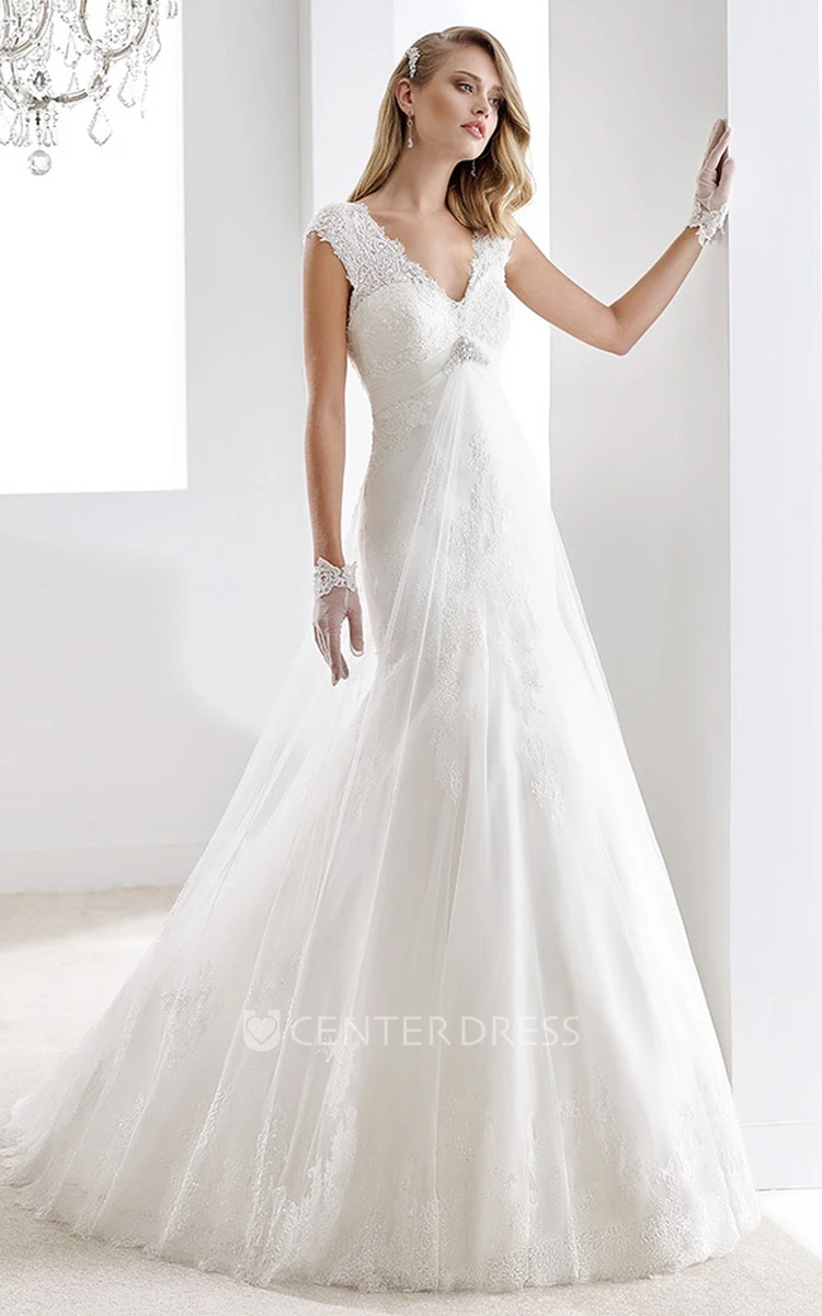 Sweetheart A-Line Lace Gown With Floral Ruffles And Open Back