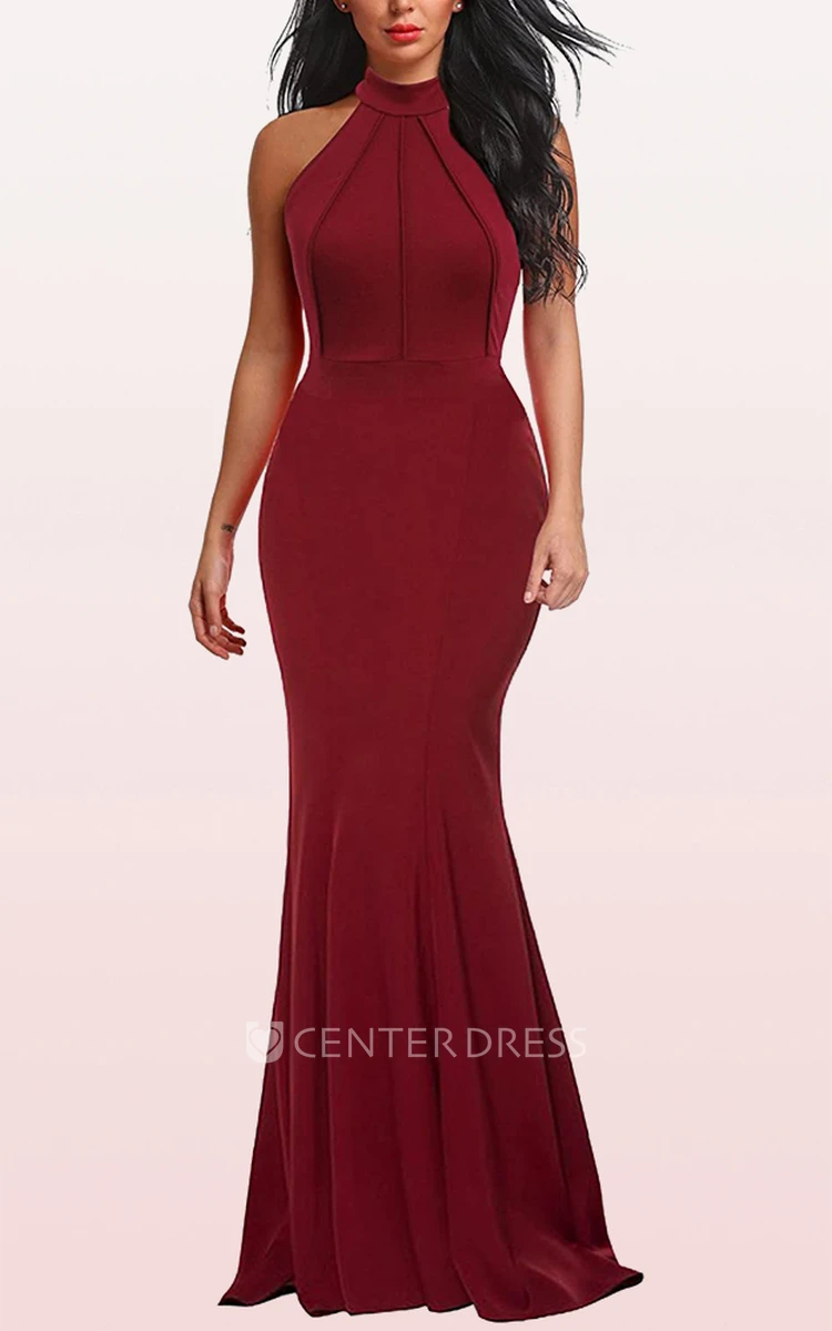 Elegant Sleeveless Jersey A Line Halter Prom Guest Dress With Ruffles
