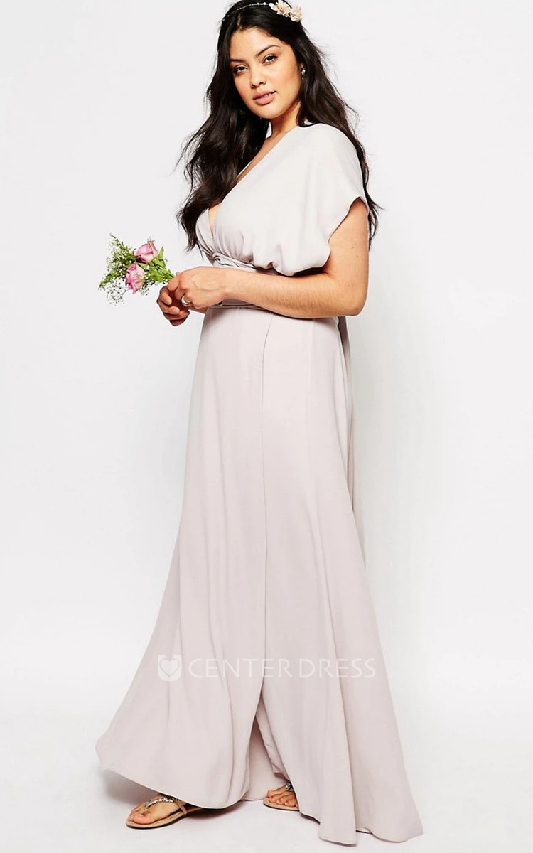 Halter Sleeveless Ruched Chiffon Bridesmaid Dress With Split Front