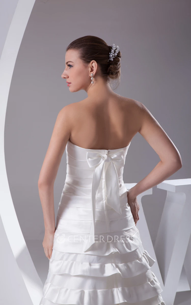 Strapless A-Line Tiered Dress With Ribbon and Zipper Back