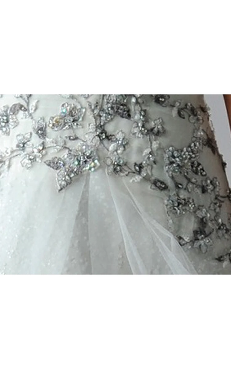 Sweetheart Appliqued Top Tulle Bridal Gown With Crystal Details