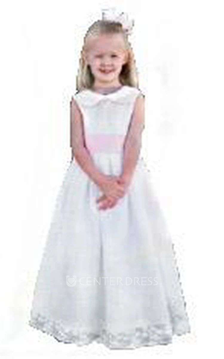 Natural Sleeveless Satin Flower Girl Dress