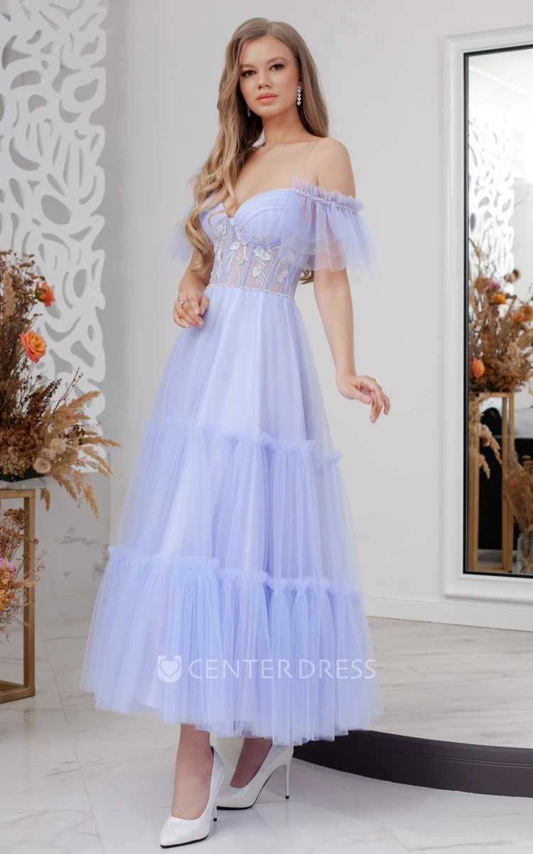 Tulle Off-the-shoulder A-Line Prom Dress 2024 Classy