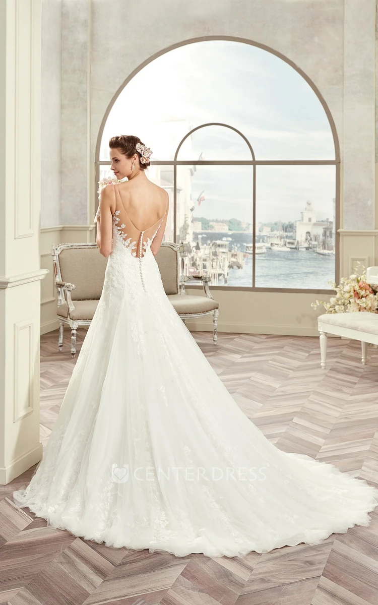 Sweetheart Spaghetti-Strap Bridal Gown With Open Back And Court Train