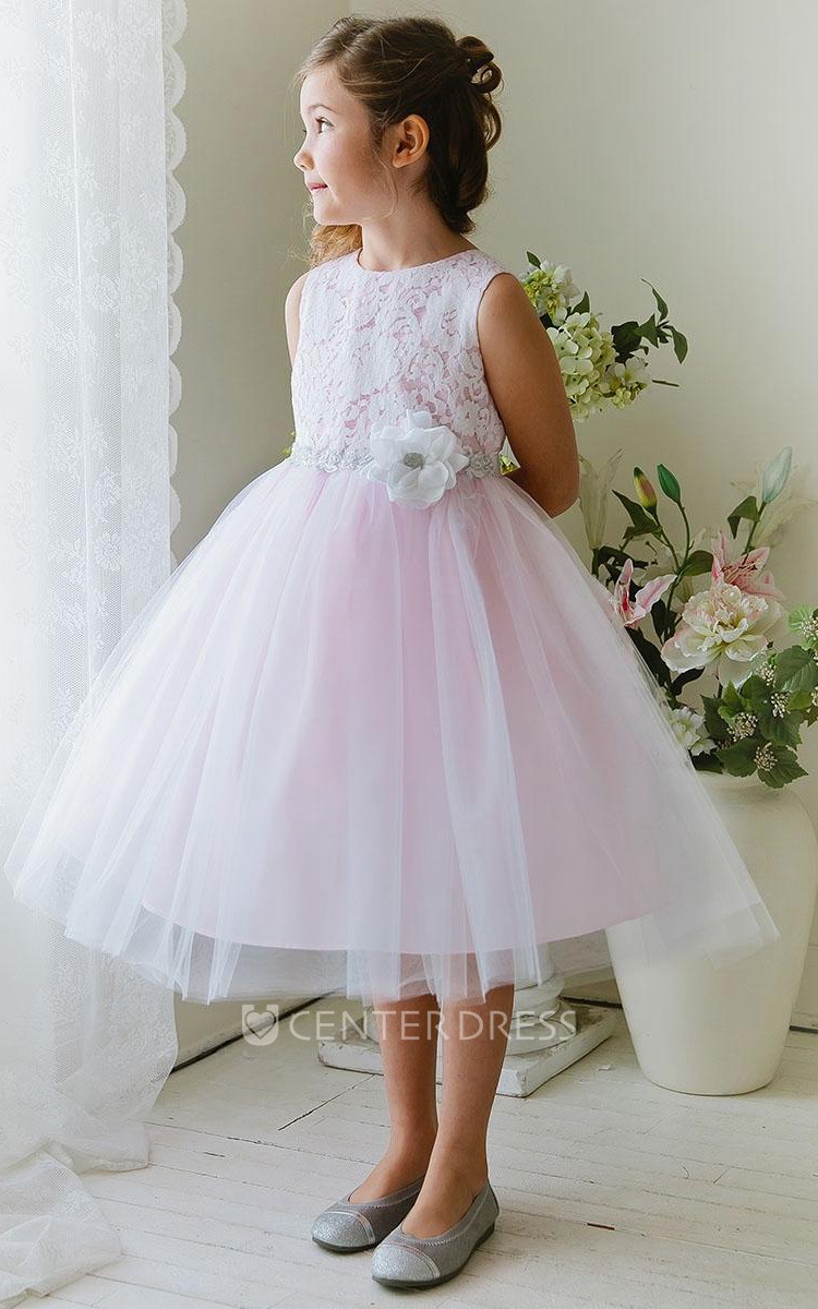 Tea length tulle discount flower girl dress