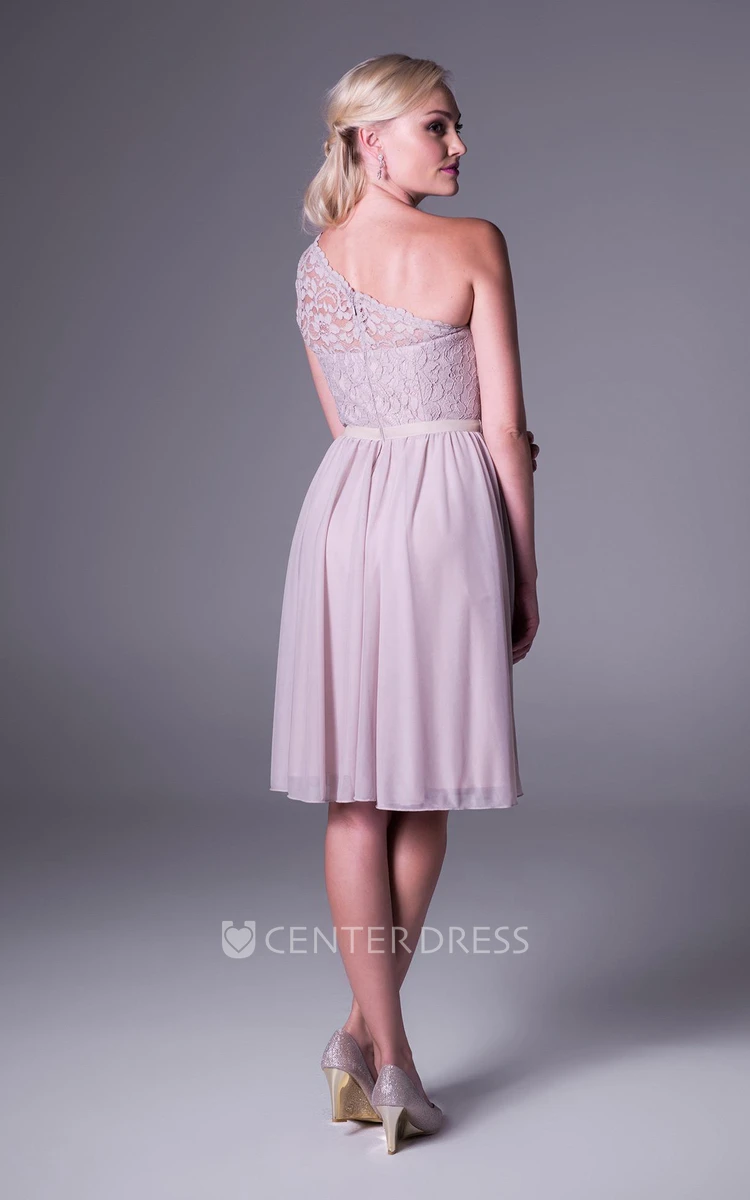 A Line Short Mini One Shoulder Sleeveless Appliqued Bridesmaid Dress With Pleats