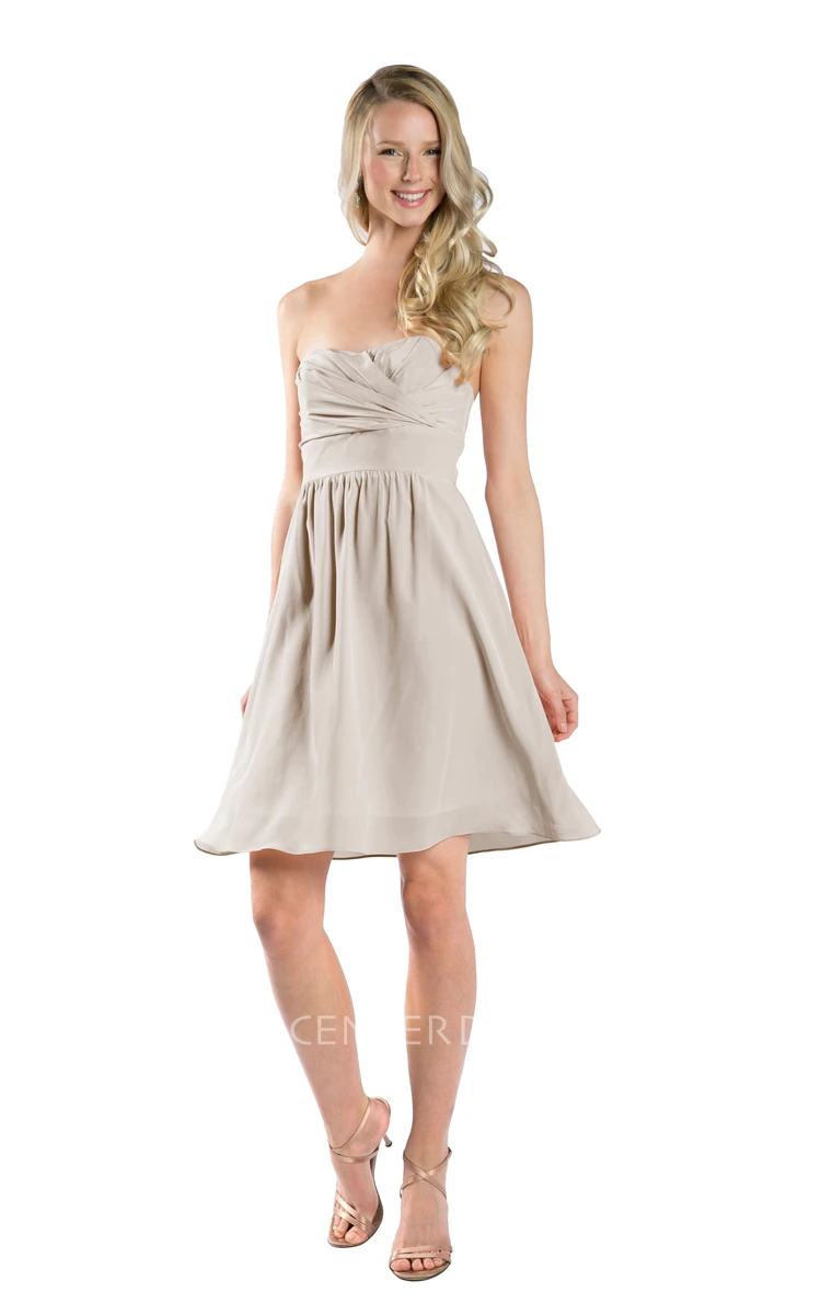 A-Line Short Strapless Ruched Chiffon Muti-Color Convertible Bridesmaid Dress