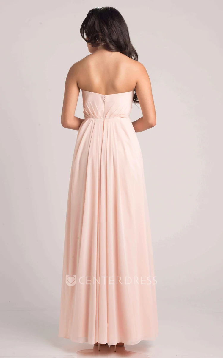 Sweetheart Chiffon Dress Featuring Flowers And Front Draping 