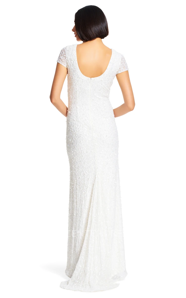 Sheath Scoop-Neck Short-Sleeve Sequins Bridesmaid Dress