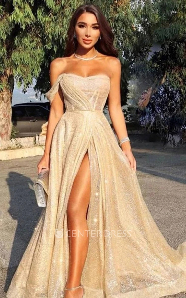 Off-the-shoulder A-Line Beach Prom Dress with Split Front Casual & Chic
