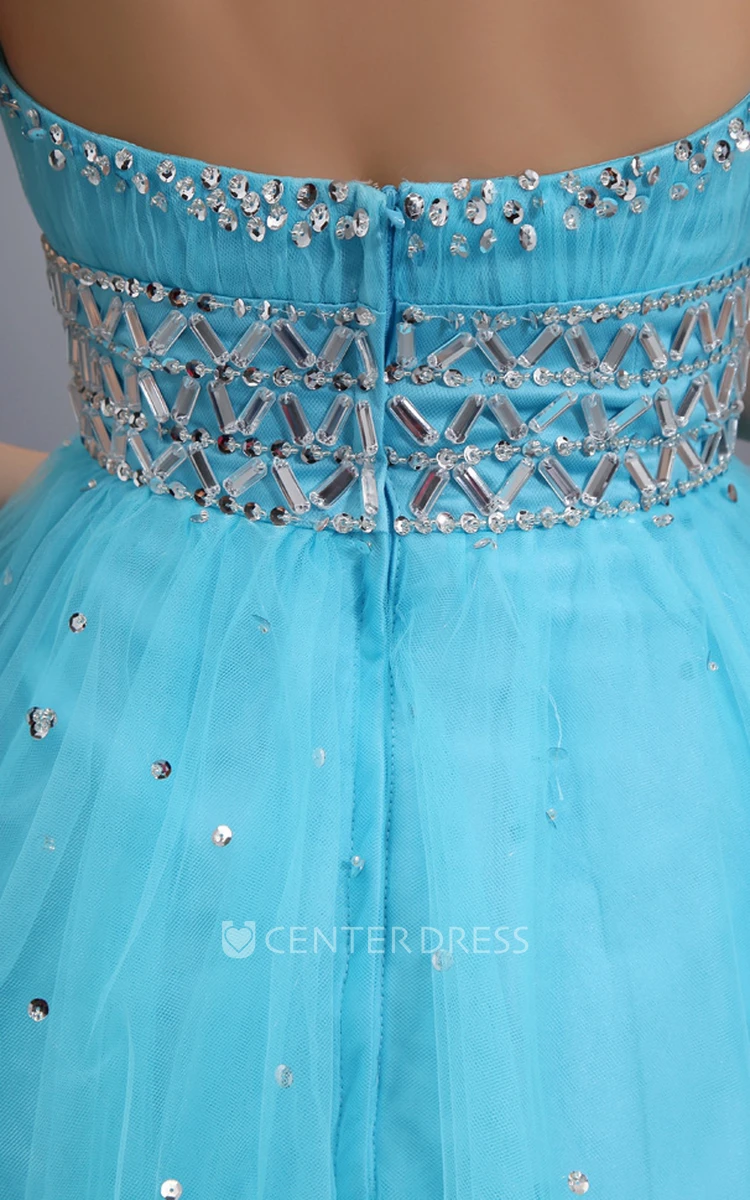 Empire Sweetheart Sleeveless Tulle Dress With Beading and Pleats