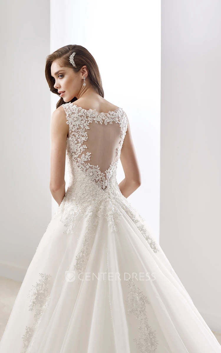 Sweetheart A-Line Lace Bridal Gown With Appliques Straps And Illusive Back