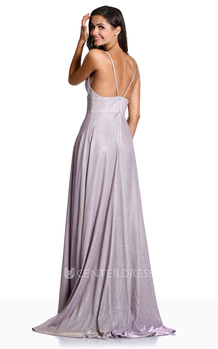 Simple Sequins Sleeveless Spaghetti Floor-length A Line Formal Dress 