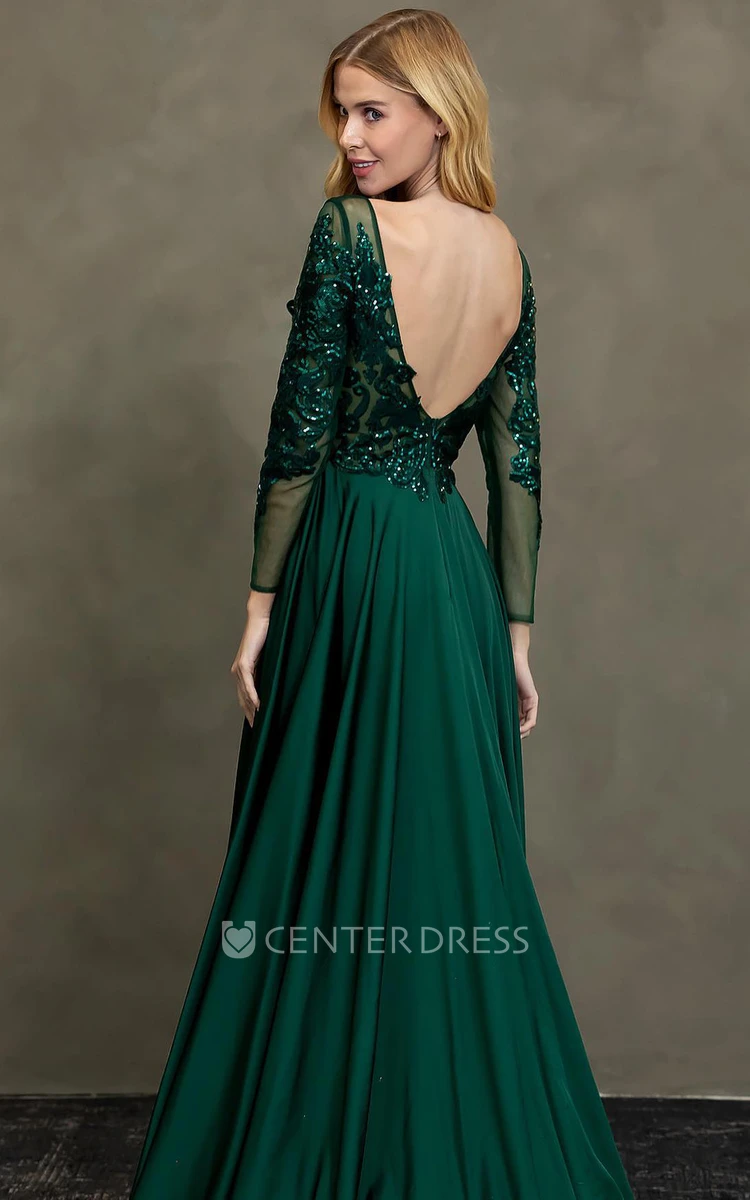 Beach Plunging Neckline A-Line Sequins Simple Prom Dress With Deep-V Back