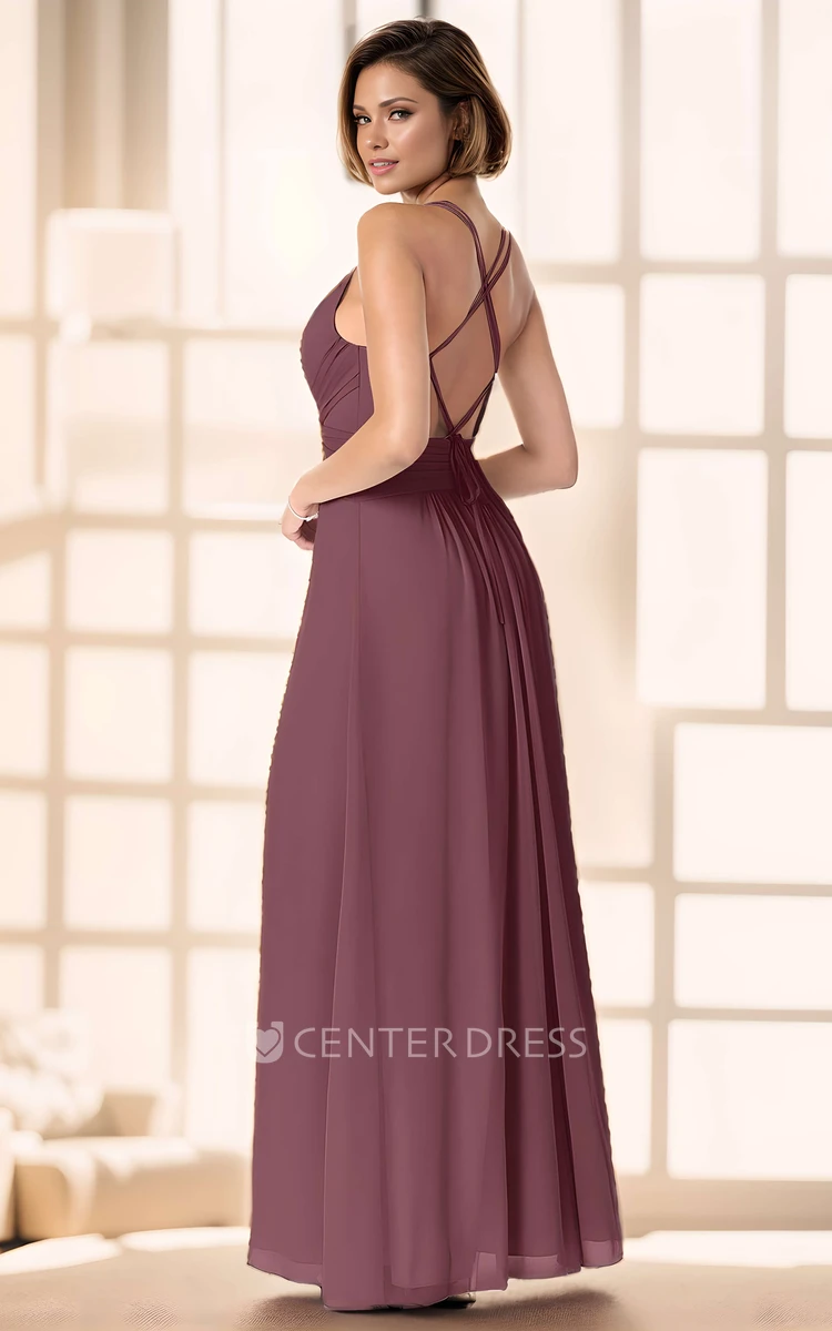 Elegant Modern A-Line Maxi Bridesmaid Dress Sexy Modern Spaghetti Strap Sleeveless Floor Length Dress