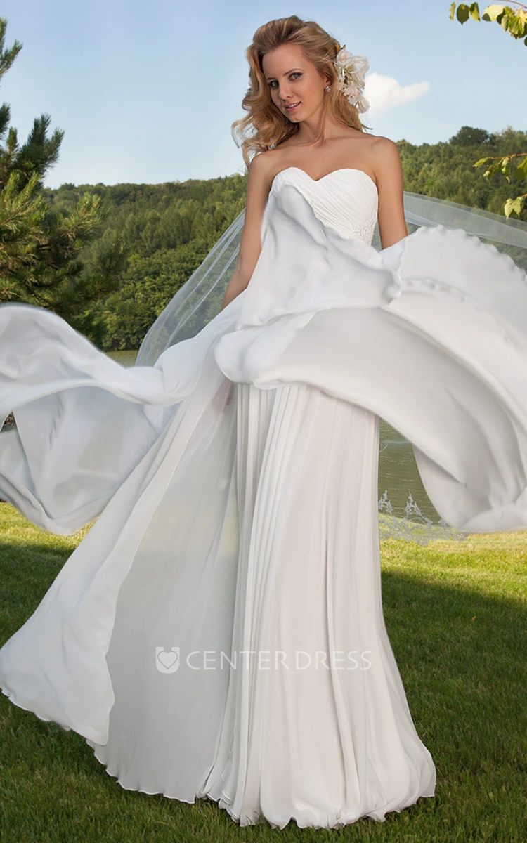 Sleeveless Criss-Cross Sweetheart Chiffon Wedding Dress With Draping