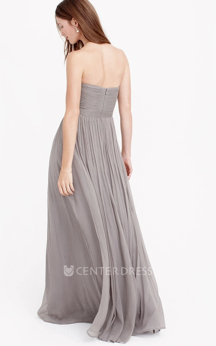 Sheath Sleeveless Ruched Floor-Length Notched Chiffon Bridesmaid Dress With Pleats