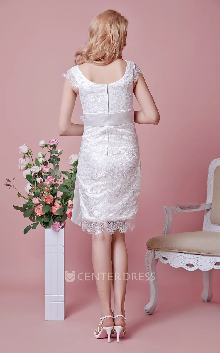 Cap Sleeve Empire Short Lace Maternity Dress with Sash