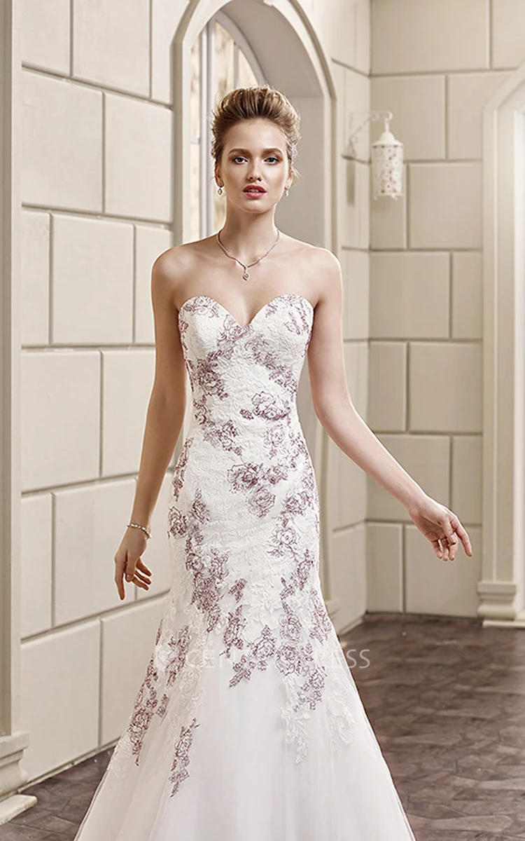 Mermaid Appliqued Sleeveless Sweetheart Floor-Length Lace Wedding Dress