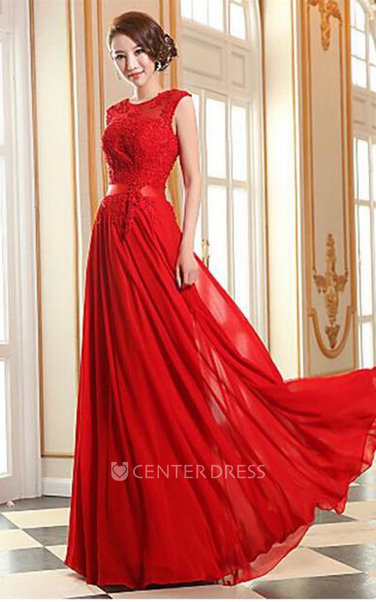 Red Lace Chiffon Prom Dress