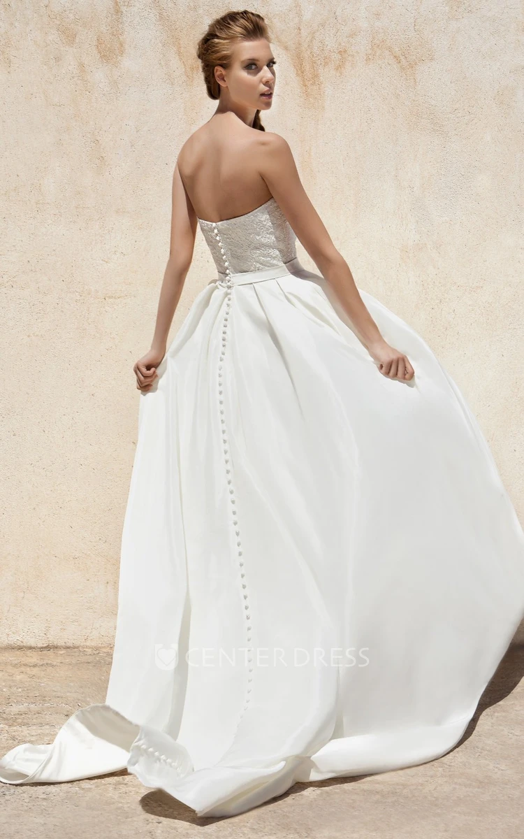 Ball Gown Floor-Length Strapless Bowed Sleeveless Satin Wedding Dress