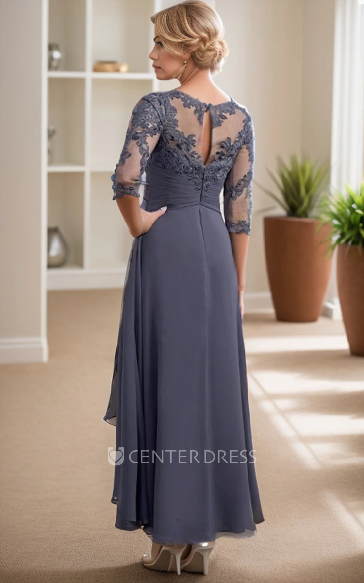 Modest Mother of Bride Dress Long Sleeve Winter with Sheath Chiffon Bateau Neck Ankle-length