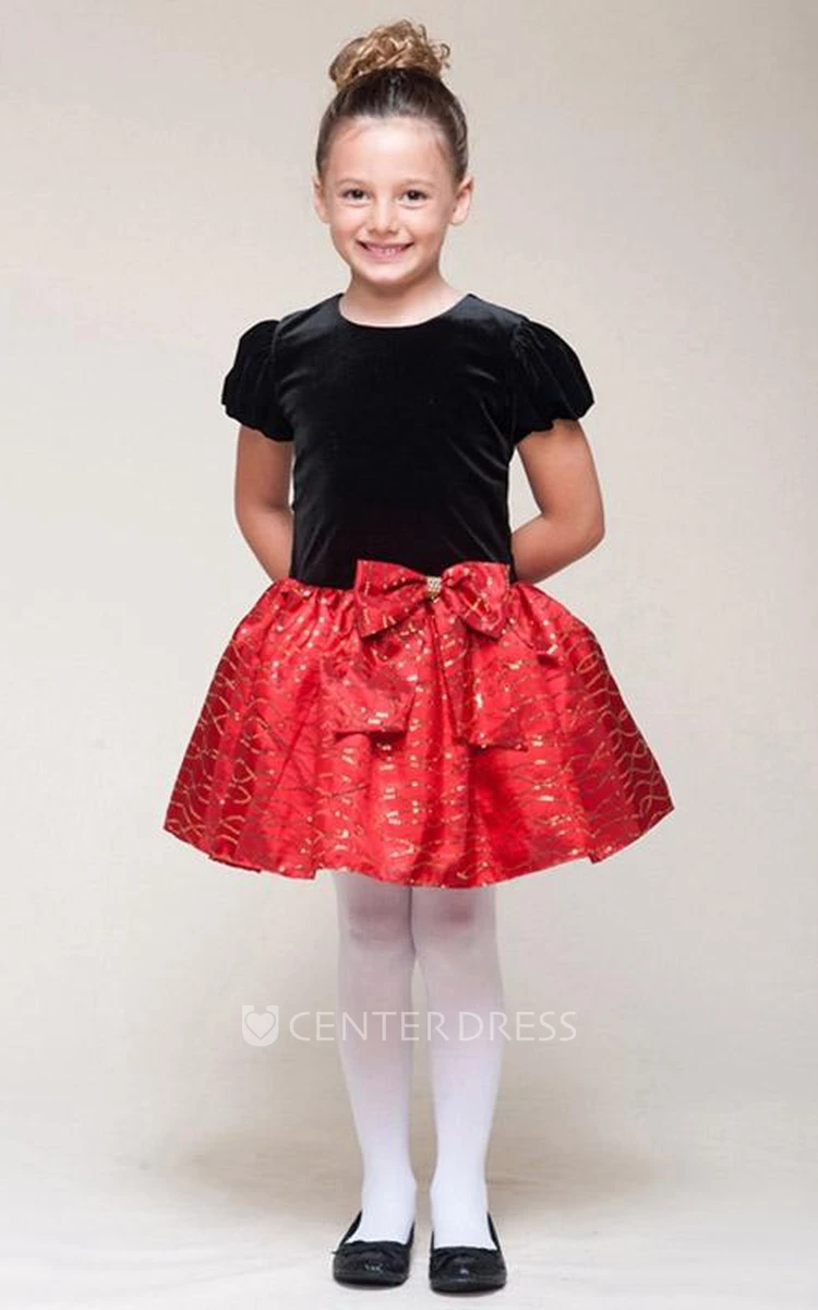 Short Bowed Sequins Flower Girl Dress With Tiers