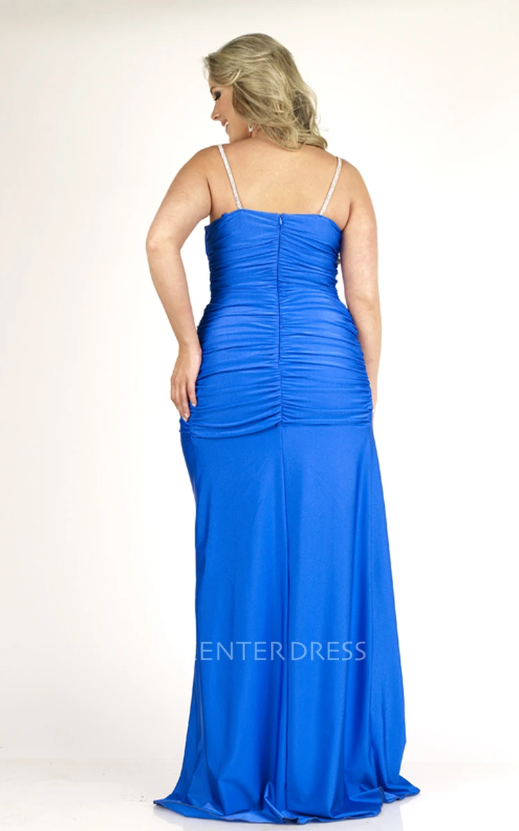 Floor-length Spaghetti Jersey Beading Draping Zipper Dress