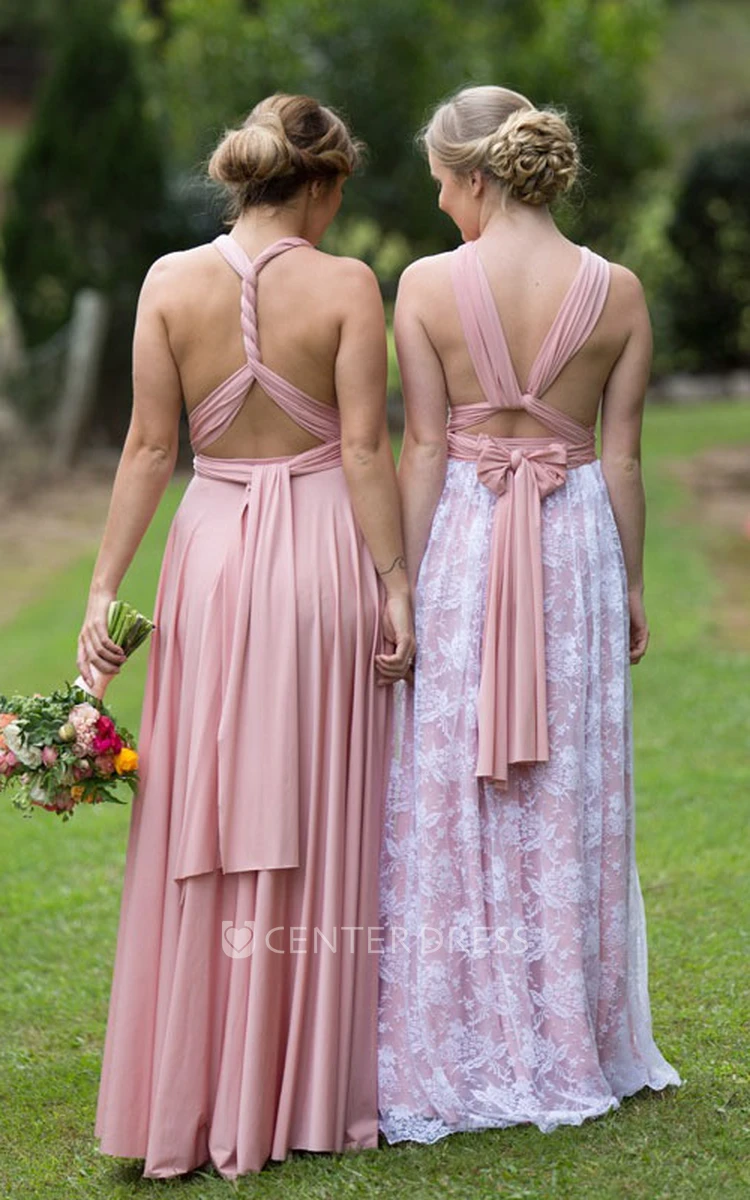 Strapped Ruched Short Sleeve Chiffon Bridesmaid Dress With Bow