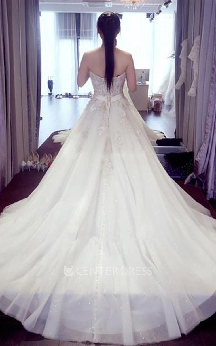 Ball Gown Sweetheart Lace Tulle Backless Zipper Wedding Gown
