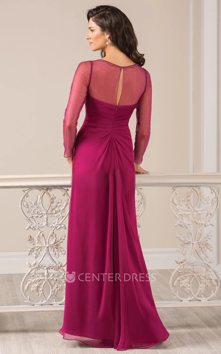 Long-Sleeved Long Gown With Jewels And Illusion Style