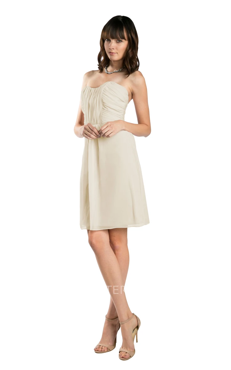 Pencil Mini Strapless Ruched Chiffon Muti-Color Convertible Bridesmaid Dress With Low-V Back