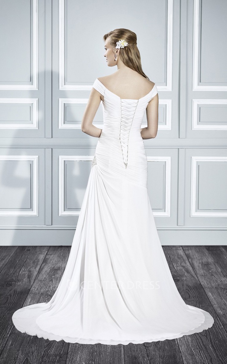 Side Draped Fit Flare Wedding Gown