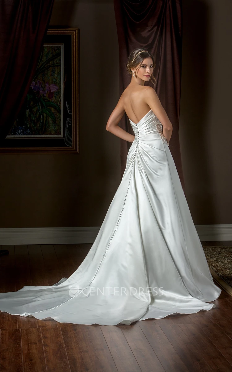 Sweetheart A-Line Wedding Dress With Asymmetrical Ruching And Beadings