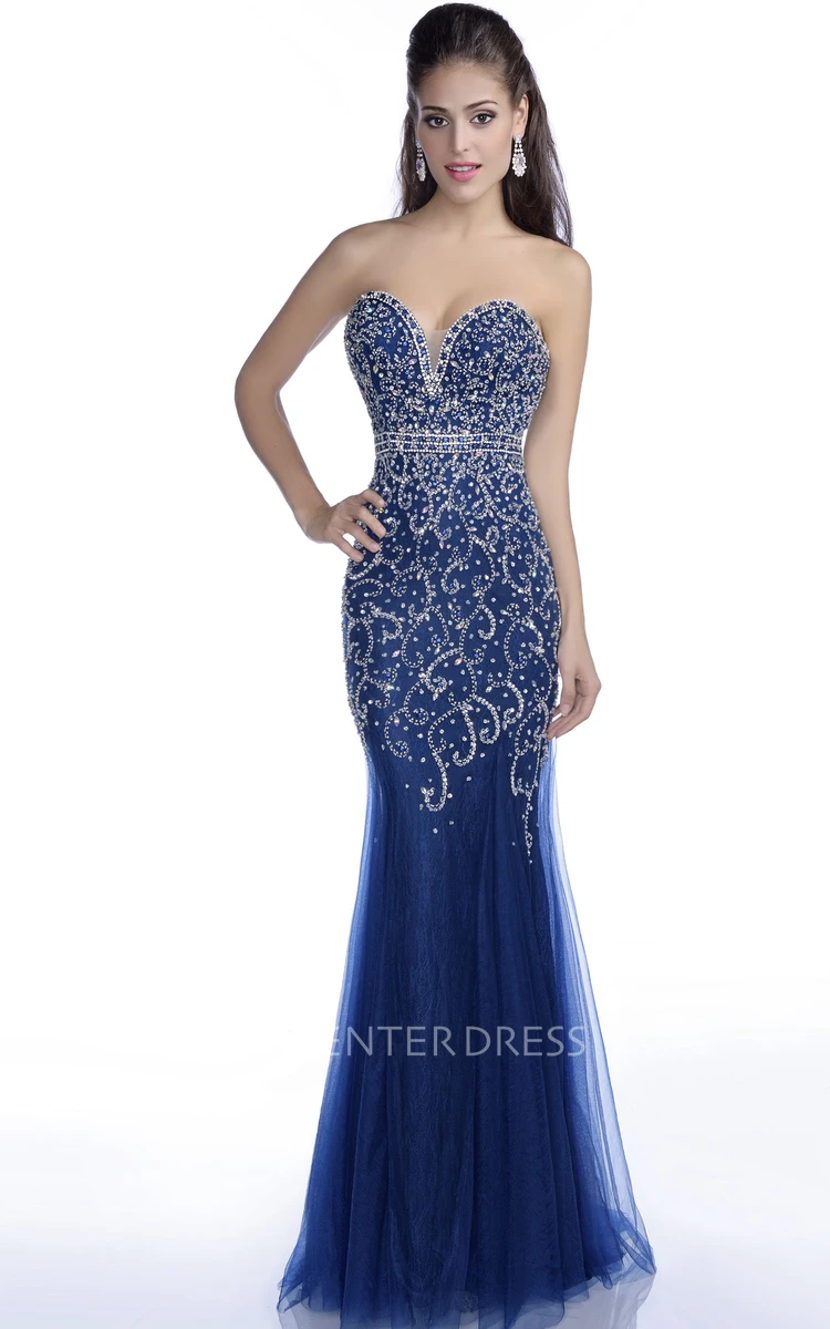 Sweetheart Sequined Mermaid Sleeveless Prom Dress With Beaded Neck