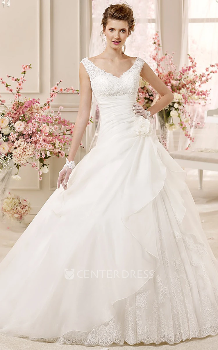 Sweetheart Ruching A-line Wedding Dress with Pleated Waist and Key-hole Back