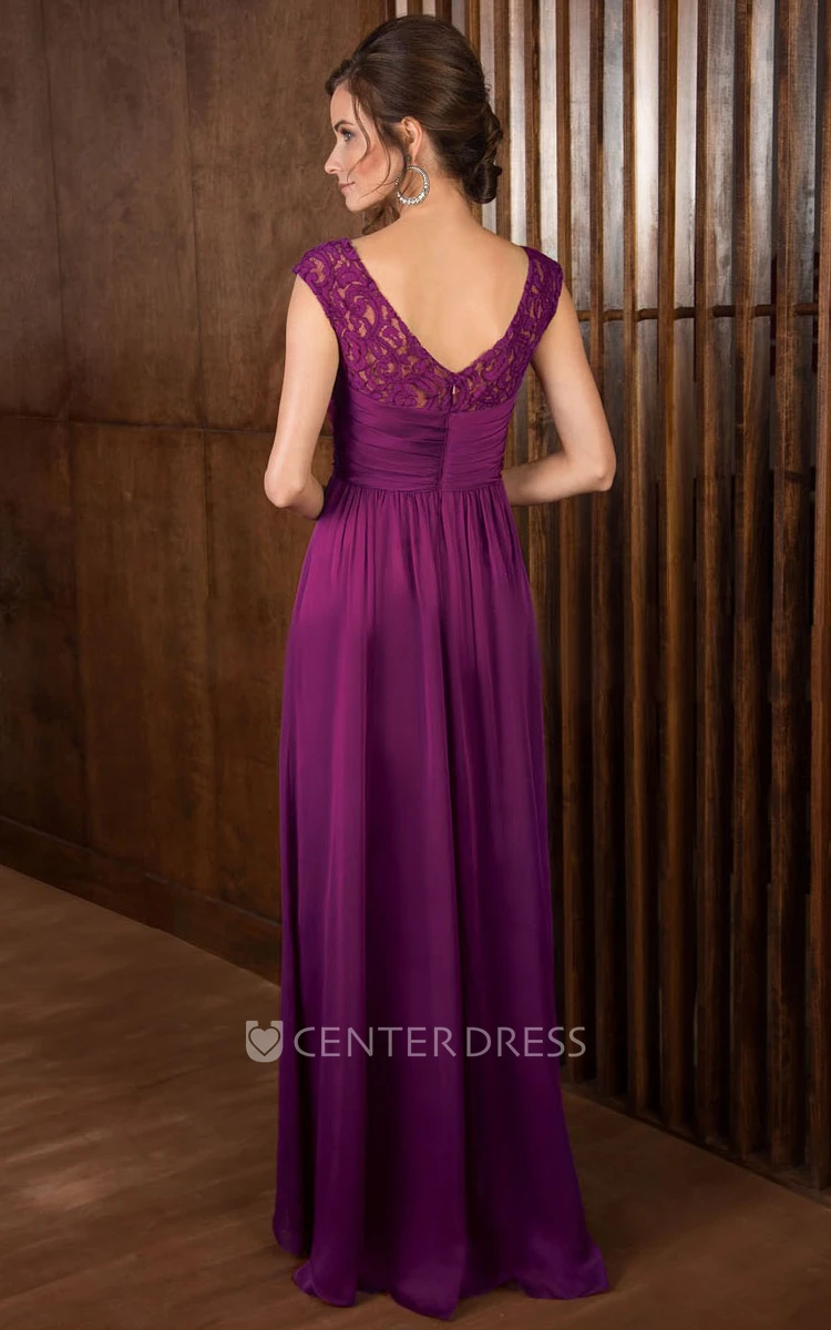 Cap-Sleeved A-Line Floor-Length Mother Of The Bride Dress With V-Back