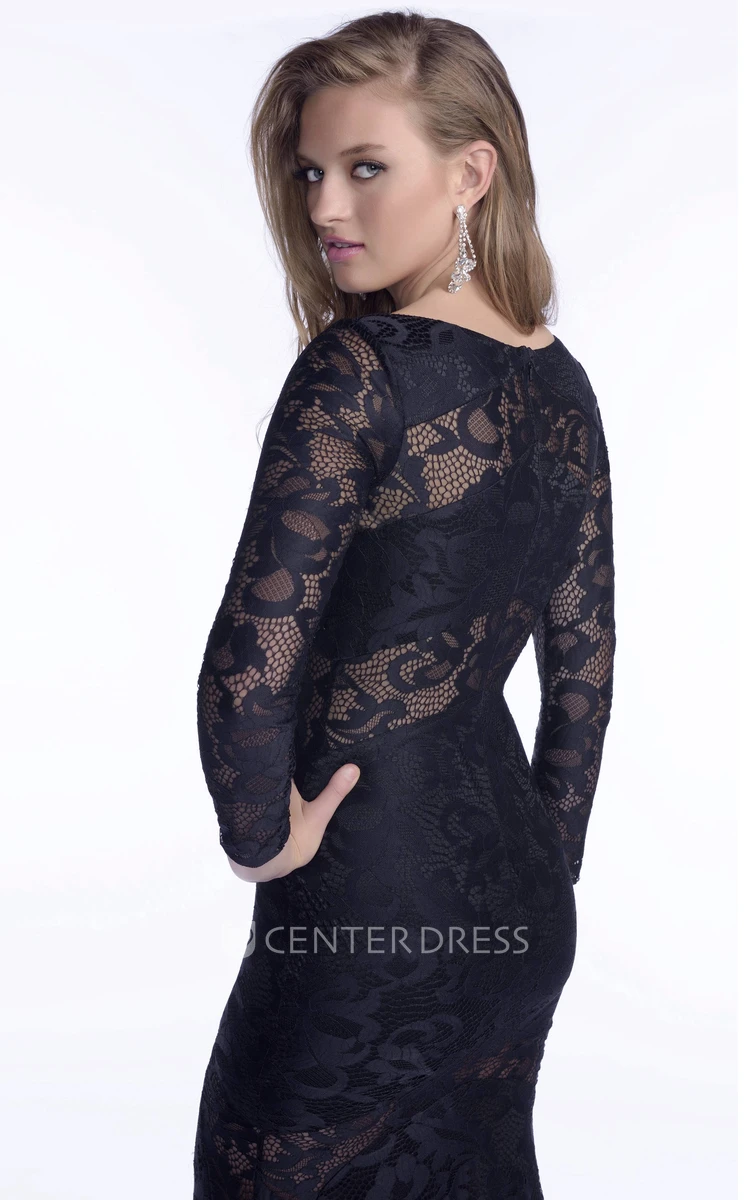 Long Sleeve Trumpet Lace Prom Dress With Rhinestones