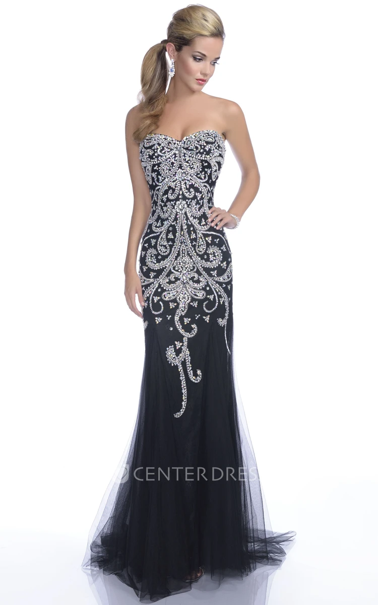 Sweetheart Trumpet Tulle Prom Dress Featuring Sequined Appliques