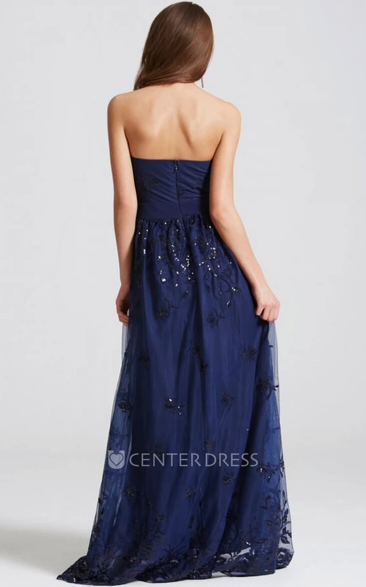 Strapless Appliqued Chiffon Bridesmaid Dress With Beading