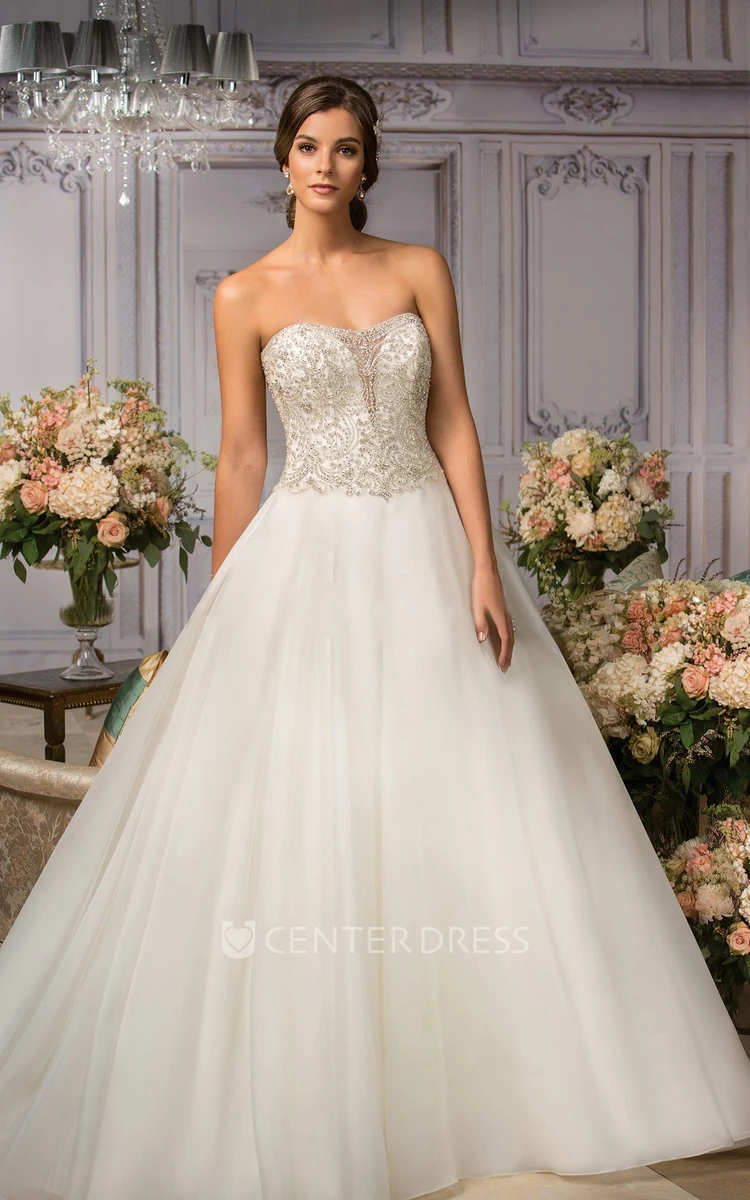 Strapless A-Line Ballgown With Crystal Bodice And Ruffles