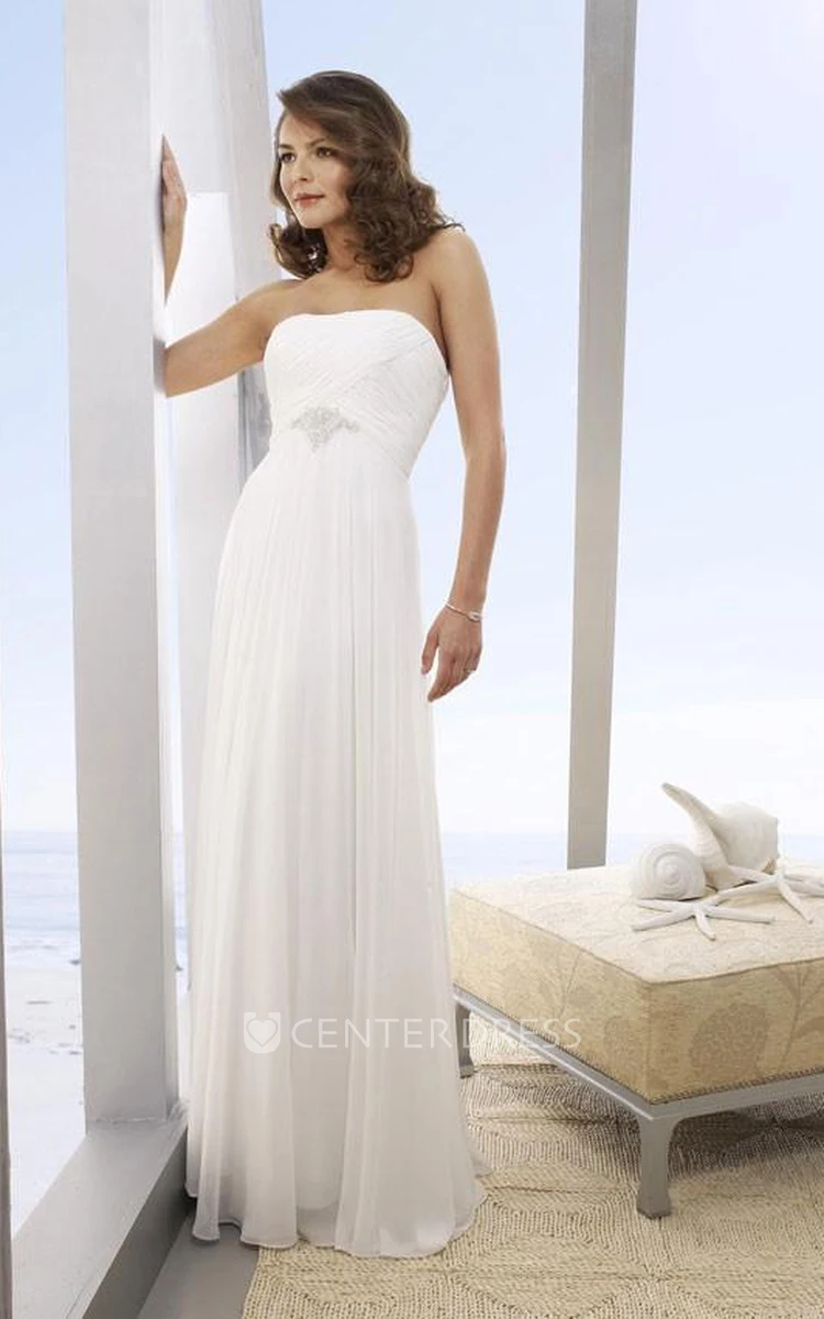 A-Line Strapless Floor-Length Chiffon Beach Wedding Dresses