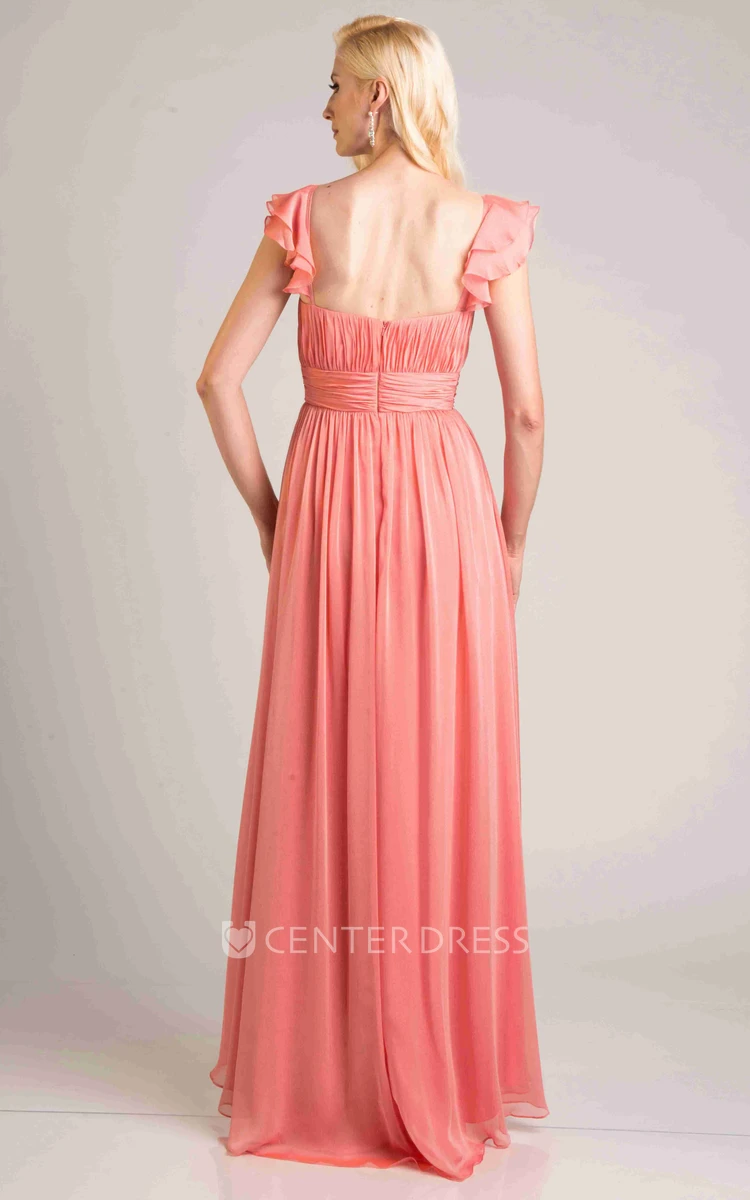 A-Line Chiffon Pleated Bridesmaid Dress With Square Neckline And Ruffles