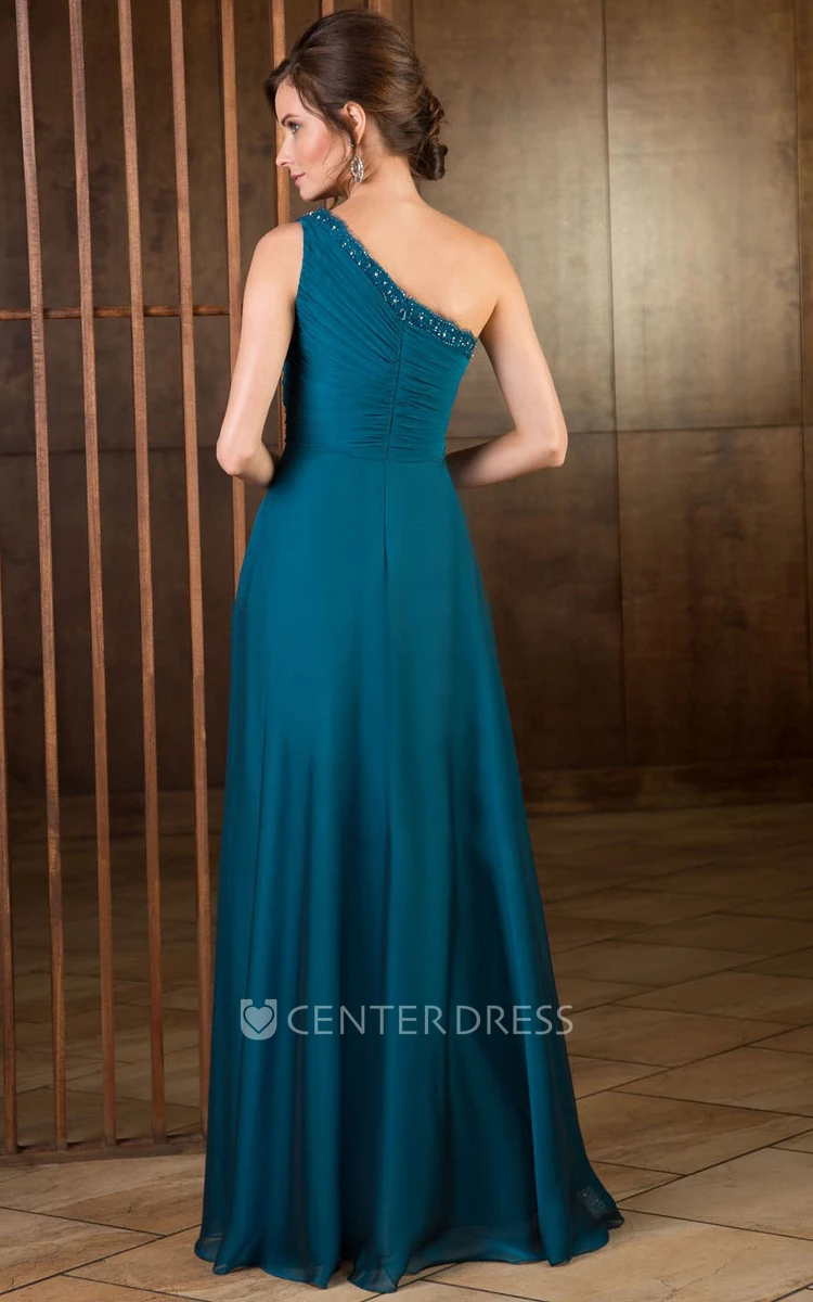 One-Shoulder A-Line Long Mother Of The Bride Dress With Shawl And Sequins