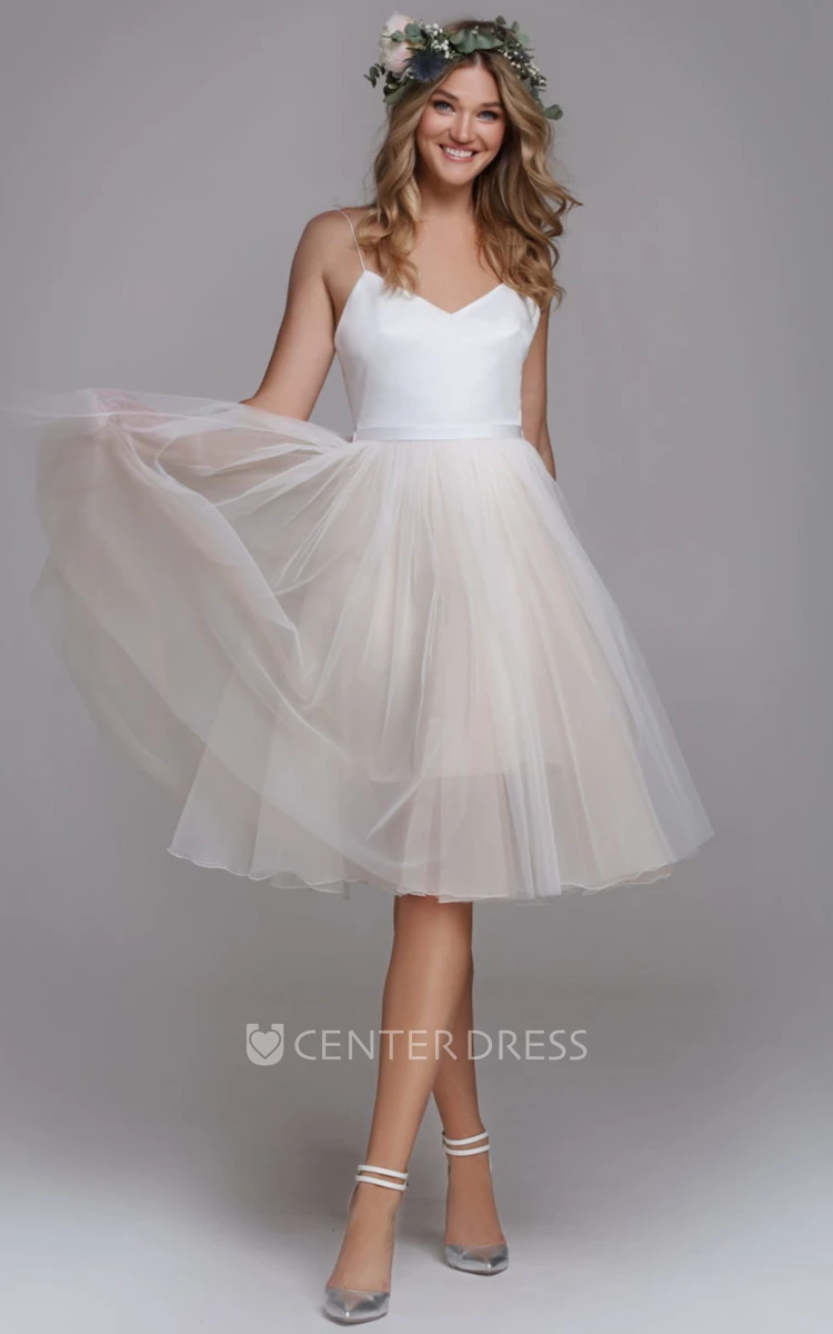 Casual 2-in-1 A Line Lace and Tulle Knee-length Wedding Dress with Removable Bodice