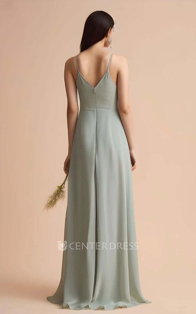 Halter Bridesmaid Dress 2023 A-Line Spaghetti Simple Sexy Bohemian Elegant Floor-length